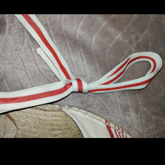 Soludos | Red & Tan Canvas Tie Up Espadrille Jute Sandals Womens Size 7 - Picture 9 of 9